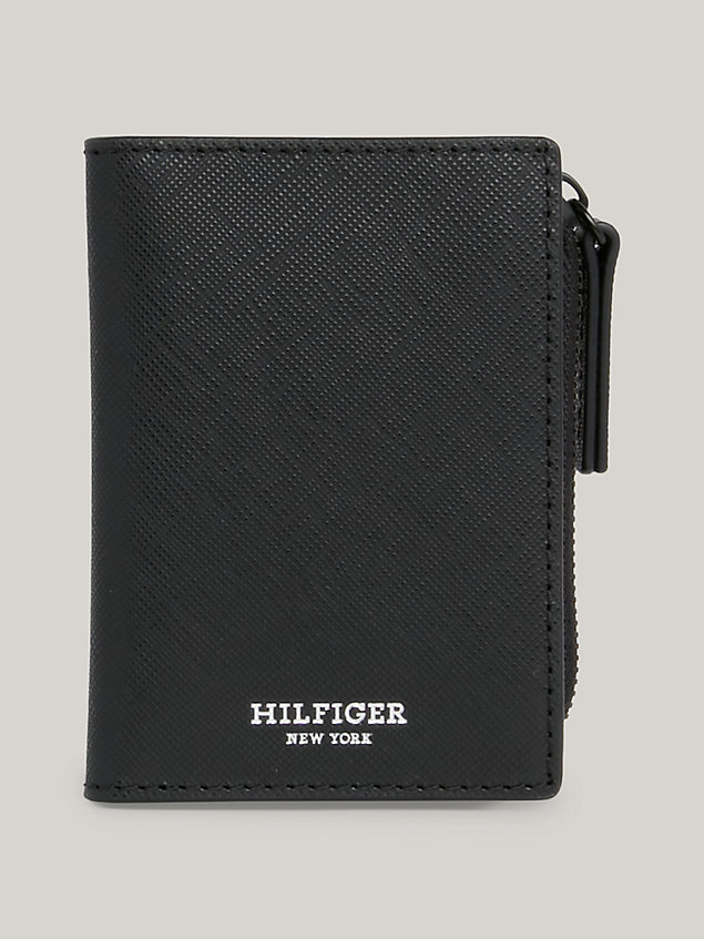 black leather bifold zip wallet for men tommy hilfiger