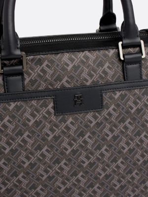 black th monogram textured laptop bag for men tommy hilfiger