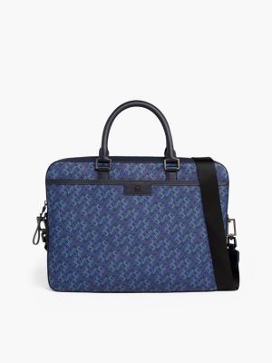 TH Monogram laptoptas met textuur Blauw Tommy Hilfiger