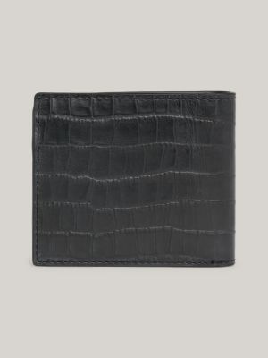 black karten- und münzbrieftasche aus kroko-optik-leder für herren - tommy hilfiger
