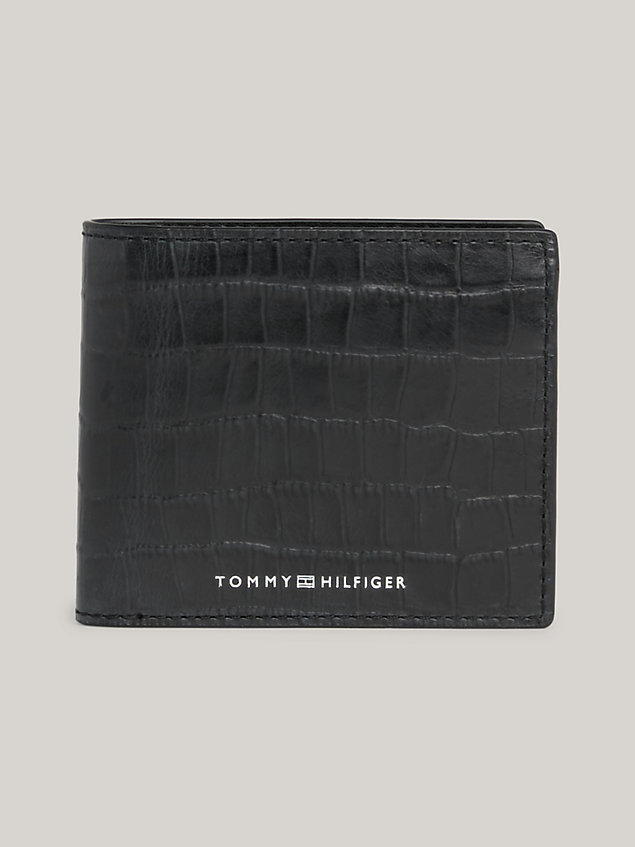 black croco-print leather credit card and coin wallet for men tommy hilfiger