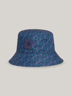 TH Monogram Print Twill Bucket Hat, Blue