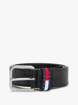 ceinture en cuir à boucle carrée noir pour hommes tommy jeans