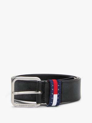 black square buckle leather belt for men tommy jeans