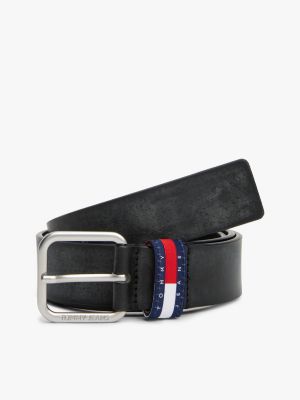 ceinture en cuir à boucle carrée black pour hommes tommy jeans