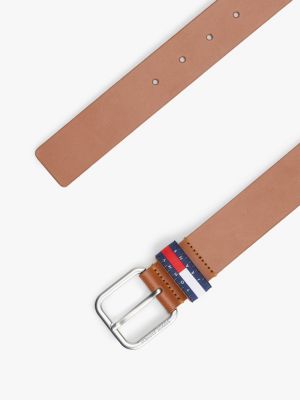 brown square buckle leather belt for men tommy jeans