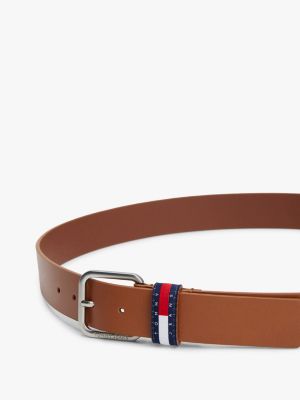 brown square buckle leather belt for men tommy jeans