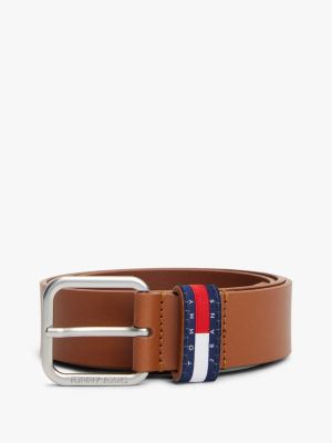 brown square buckle leather belt for men tommy jeans