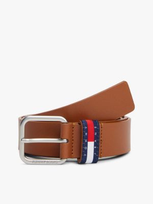 cintura in pelle con fibbia quadrata brown da uomini tommy jeans