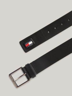 black ledergürtel mit rollschnalle für herren - tommy jeans