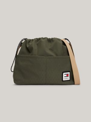 borsa a tracolla con logo e cordoncini green da uomini tommy jeans