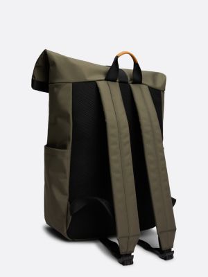 green essential badge roll-top backpack for men tommy jeans