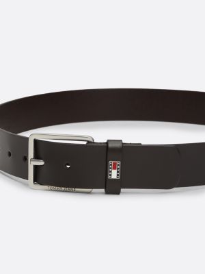 ceinture en cuir lisse à logo marron pour hommes tommy jeans