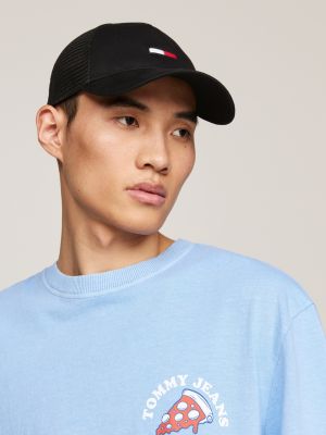 schwarz trucker-baseball-cap mit mesh und längerer flag für herren - tommy jeans