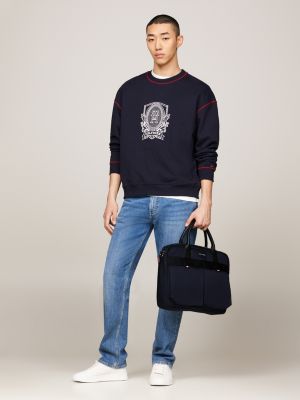 sacoche pour ordinateur portable à écusson bleu pour hommes tommy hilfiger