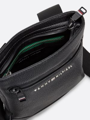 black textured small crossover bag for men tommy hilfiger