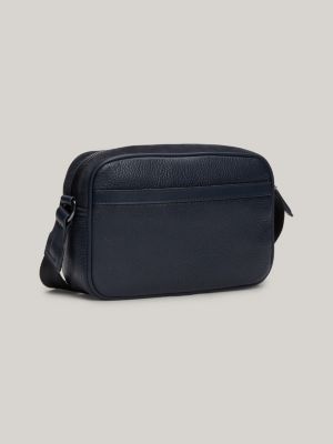 camera bag casual in pelle blu da uomini tommy hilfiger