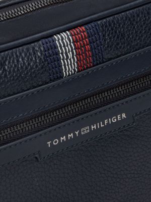 camera bag casual in pelle blu da uomini tommy hilfiger