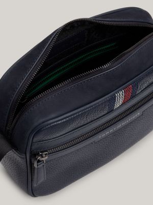 camera bag casual in pelle blu da uomini tommy hilfiger