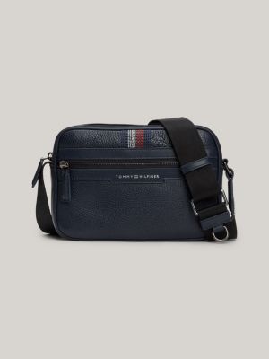 camera bag casual in pelle blue da uomini tommy hilfiger