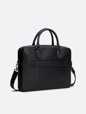 Premium Business Textured Leather Laptop Bag Black Tommy Hilfiger