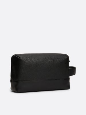 pochette toilette media con logo in metallo nero da uomini tommy hilfiger