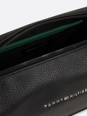 pochette toilette media con logo in metallo nero da uomini tommy hilfiger