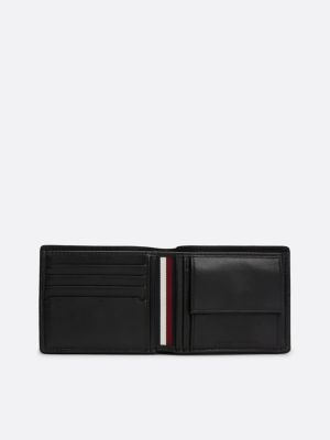 portefeuille casual à deux volets en cuir noir pour hommes tommy hilfiger