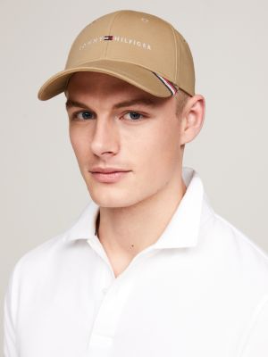 cappello da baseball con logo ricamato khaki da uomini tommy hilfiger