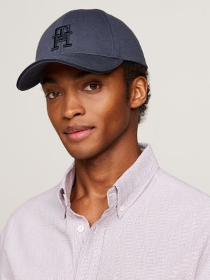 cappello a sei sezioni con monogramma th blu da uomini tommy hilfiger