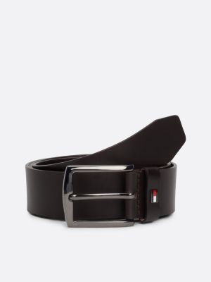 ceinture en cuir à drapeau en émail black pour hommes tommy hilfiger