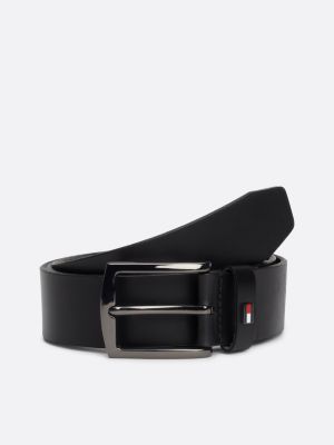 cintura in pelle con bandierina in smalto black da uomini tommy hilfiger