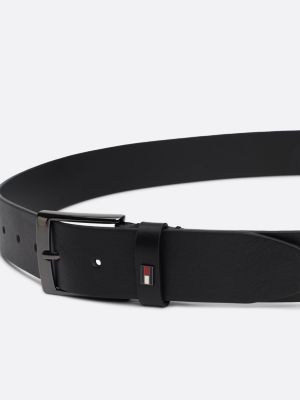 ceinture en cuir à boucle carrée noir pour hommes tommy hilfiger