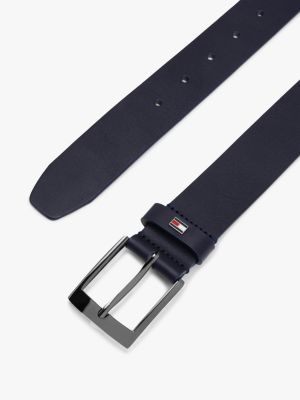 cintura in pelle con fibbia quadrata lucida blu da uomini tommy hilfiger