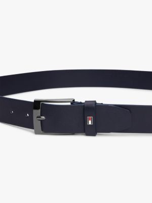 cintura in pelle con fibbia quadrata lucida blu da uomini tommy hilfiger