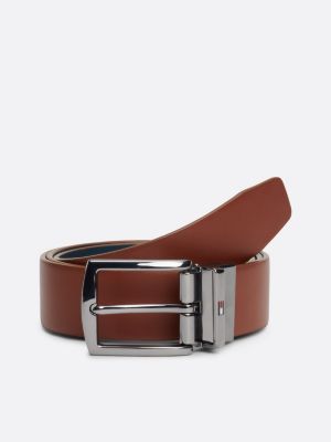 braun wendbarer ledergürtel mit eckiger schnalle für herren - tommy hilfiger