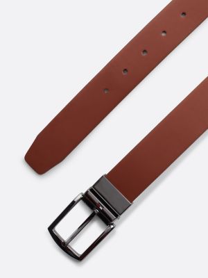 braun wendbarer ledergürtel mit eckiger schnalle für herren - tommy hilfiger
