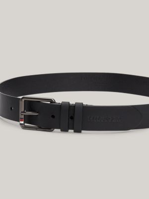 cintura casual in pelle goffrata nero da uomini tommy hilfiger