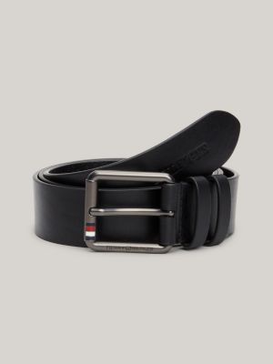 cintura casual in pelle goffrata black da uomini tommy hilfiger