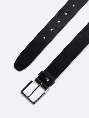 ceinture en cuir à drapeau en émail noir pour hommes tommy hilfiger