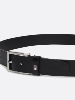 black leather enamel flag belt for men tommy hilfiger