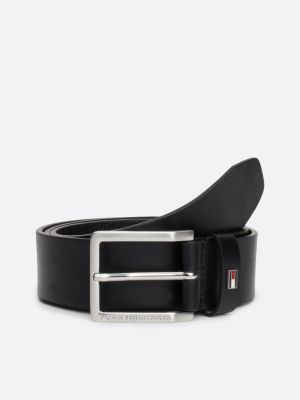 ceinture en cuir à drapeau en émail noir pour hommes tommy hilfiger