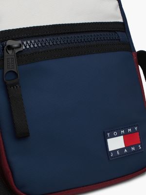 blue rubberised logo colour-blocked reporter bag for men tommy jeans