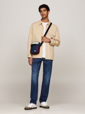 blue rubberised logo colour-blocked reporter bag for men tommy jeans