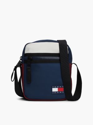 blue rubberised logo colour-blocked reporter bag for men tommy jeans