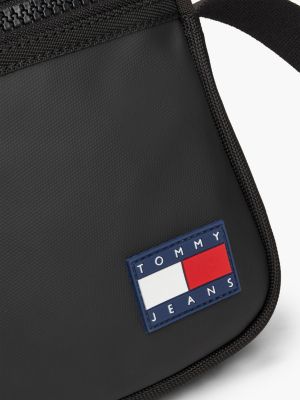 black rubberised logo colour-blocked reporter bag for men tommy jeans