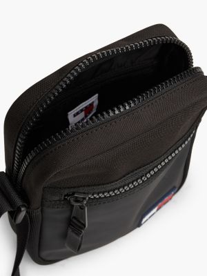 black rubberised logo colour-blocked reporter bag for men tommy jeans