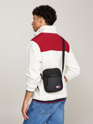 black rubberised logo colour-blocked reporter bag for men tommy jeans