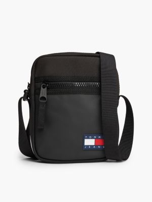 black rubberised logo colour-blocked reporter bag for men tommy jeans