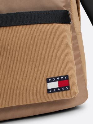 zaino in velluto a coste color block con logo beige da uomini tommy jeans